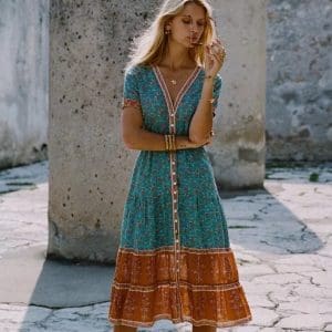 Autumn Bohemian Print Dress