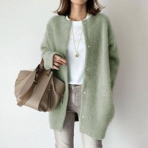 Loose Round Neck Single Breasted Cardigan - Fashion Solid Color Coat
