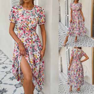 Boho Long Princess Sleeve Floral Dress – Graceful Christian Fashion