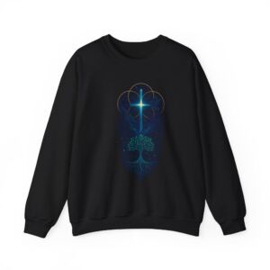 Crewneck Sweatshirt — Star Cross & Tree of Life Spiritual Design