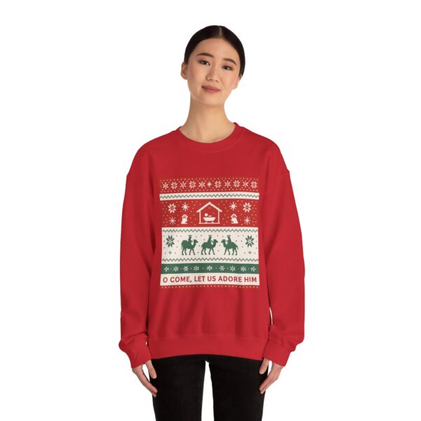 Christmas Nativity Sweatshirt — “O Come, Let Us Adore Him” Holiday Crewneck